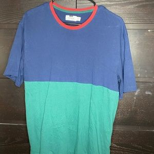Blue and Green Color Block Topman Shirt